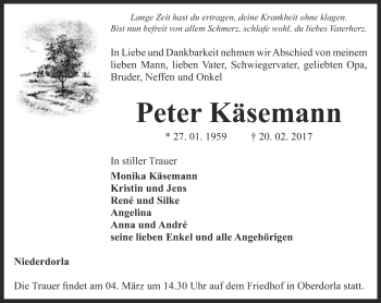 Traueranzeige von Peter Käsemann von Thüringer Allgemeine, Thüringische Landeszeitung