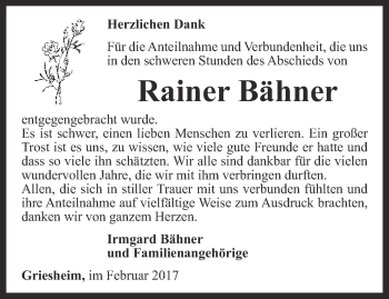 Traueranzeige von Rainer Bähner von Thüringer Allgemeine