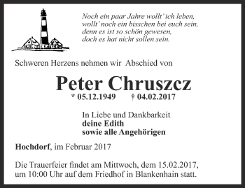 Traueranzeige von Peter Chruszcz von Thüringer Allgemeine, Thüringische Landeszeitung