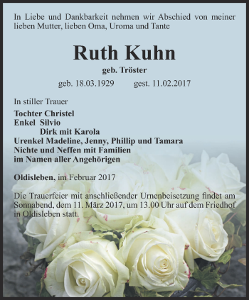 Traueranzeige von Ruth Kuhn von Thüringer Allgemeine