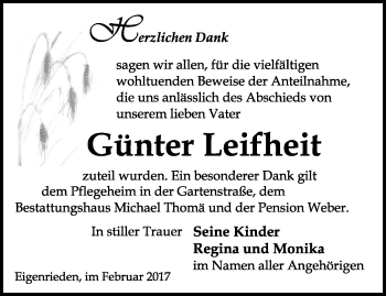 Traueranzeige von Günter Leifheit von Thüringer Allgemeine, Thüringische Landeszeitung