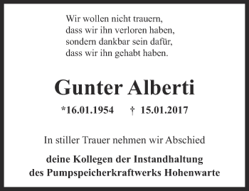 Traueranzeige von Gunter Alberti von Ostthüringer Zeitung