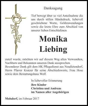 Traueranzeige von Monika Liebing von Thüringer Allgemeine, Thüringische Landeszeitung