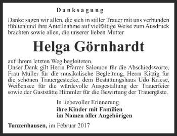 Traueranzeige von Helga Görnhardt von Thüringer Allgemeine