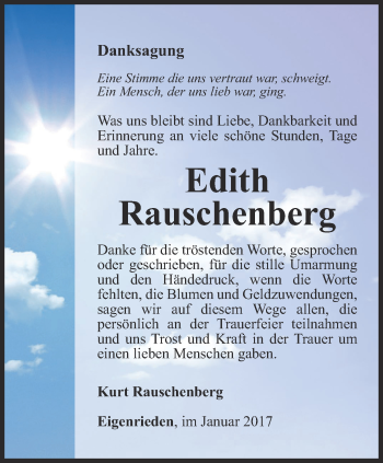 Traueranzeige von Edith Rauschenberg von Thüringer Allgemeine, Thüringische Landeszeitung