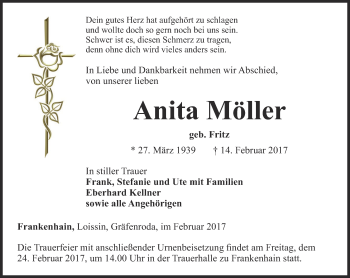 Traueranzeige von Anita Möller von Thüringer Allgemeine