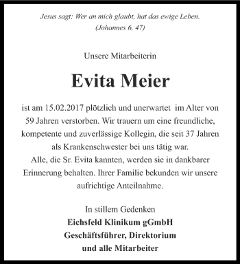 Traueranzeige von Evita Meier von Thüringer Allgemeine