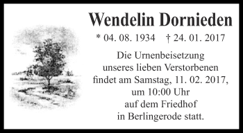 Traueranzeige von Wendelin Dornieden von Thüringer Allgemeine