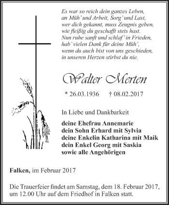 Traueranzeige von Walter Merten von Thüringer Allgemeine, Thüringische Landeszeitung