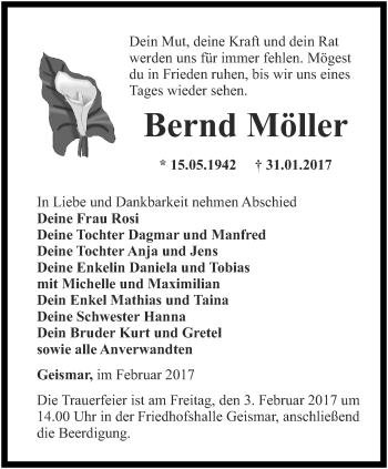 Traueranzeige von Bernd Möller von Thüringer Allgemeine