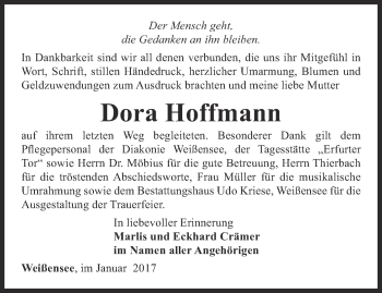 Traueranzeige von Dora Hoffmann von Thüringer Allgemeine