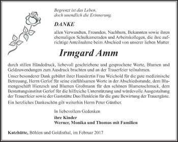 Traueranzeige von Irmgard Amm von Ostthüringer Zeitung