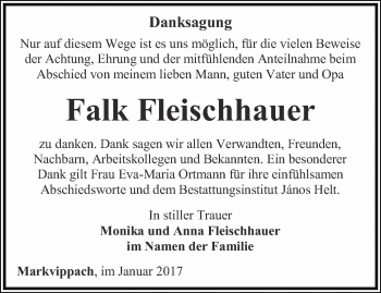 Traueranzeige von Falk Fleischhauer von Thüringer Allgemeine, Thüringische Landeszeitung