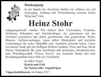Traueranzeige von Heinz Stohr von Thüringer Allgemeine, Thüringische Landeszeitung