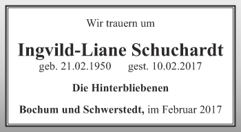 Traueranzeige von Ingvild-Liane Schuchardt von Thüringer Allgemeine