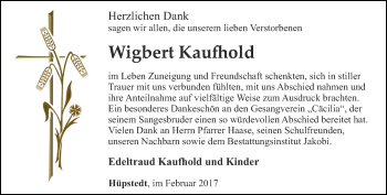 Traueranzeige von Wigbert Kaufhold von Thüringer Allgemeine, Thüringische Landeszeitung