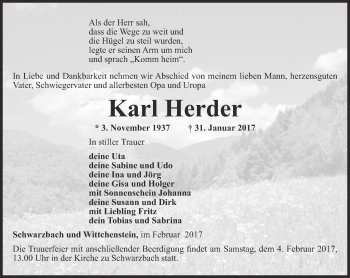 Traueranzeige von Karl Herder von Ostthüringer Zeitung