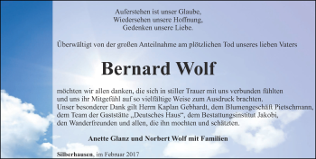 Traueranzeige von Bernard Wolf von Thüringer Allgemeine