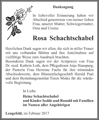 Traueranzeige von Rosa Schachtschabel von Thüringer Allgemeine, Thüringische Landeszeitung