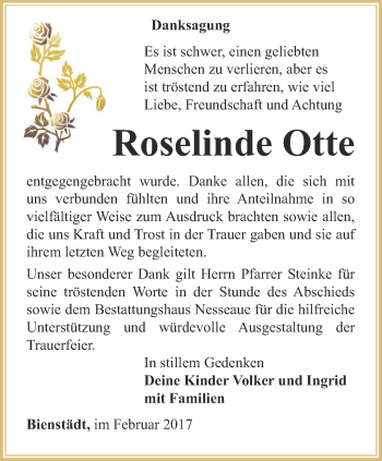 Traueranzeige von Roselinde Otte von Thüringer Allgemeine, Thüringische Landeszeitung