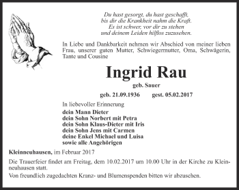 Traueranzeige von Ingrid Rau von Thüringer Allgemeine