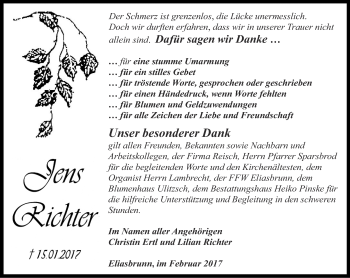 Traueranzeige von Jens Richter von Ostthüringer Zeitung