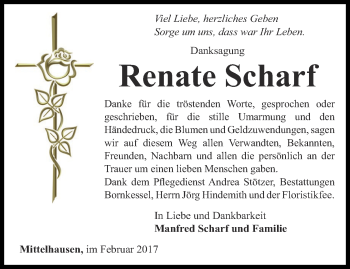 Traueranzeige von Renate Scharf von Thüringer Allgemeine, Thüringische Landeszeitung