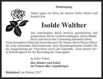 Traueranzeige von Isolde Walther von Thüringer Allgemeine