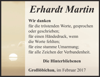 Traueranzeige von Erhardt Martin von Ostthüringer Zeitung, Thüringische Landeszeitung
