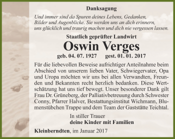 Traueranzeige von Oswin Verges von Thüringer Allgemeine