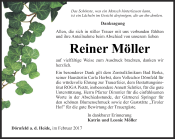 Traueranzeige von Reiner Möller von Ostthüringer Zeitung