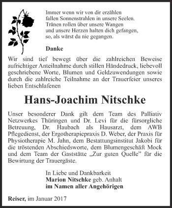 Traueranzeige von Hans-Joachim Nitschke von Thüringer Allgemeine, Thüringische Landeszeitung