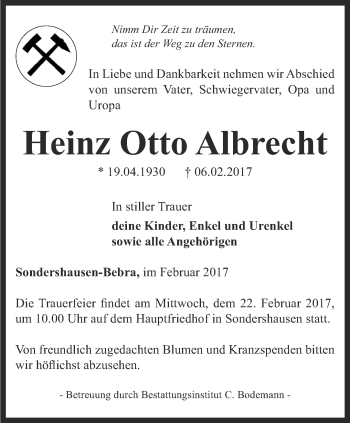 Traueranzeige von Heinz Otto Albrecht von Thüringer Allgemeine