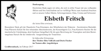 Traueranzeige von Elsbeth Feitsch von Thüringer Allgemeine