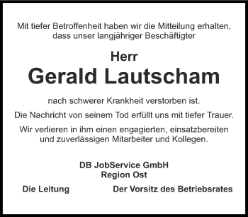 Traueranzeige von Gerald Lautscham von Thüringer Allgemeine, Thüringische Landeszeitung