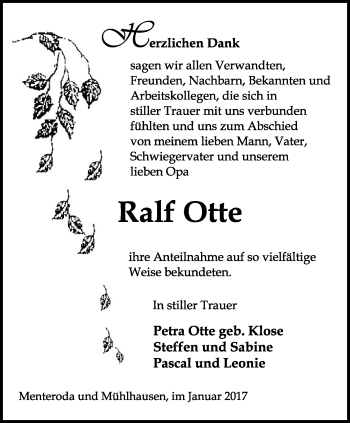 Traueranzeige von Ralf Otte von Thüringer Allgemeine, Thüringische Landeszeitung