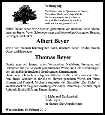 Traueranzeige von Albert und Thomas Beyer von Ostthüringer Zeitung