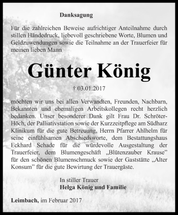 Traueranzeige von Günter König von Thüringer Allgemeine