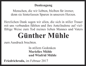 Traueranzeige von Günther Mühle von Ostthüringer Zeitung, Thüringische Landeszeitung