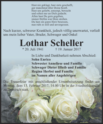 Traueranzeige von Lothar Scheller von Thüringer Allgemeine, Thüringische Landeszeitung