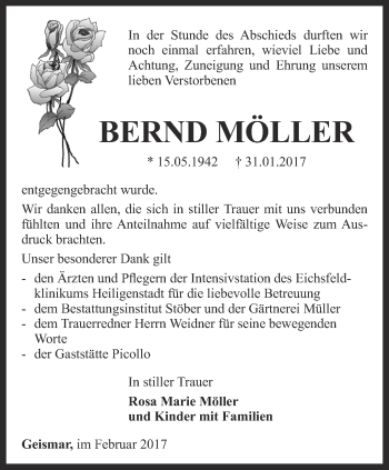 Traueranzeige von Bernd Möller von Thüringer Allgemeine