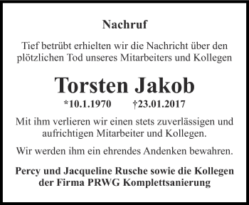 Traueranzeige von Torsten Jakob von Thüringer Allgemeine