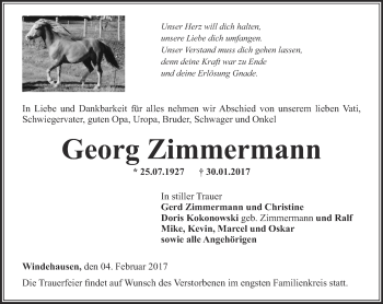 Traueranzeige von Georg Zimmermann von Thüringer Allgemeine