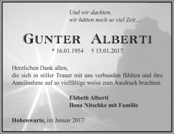 Traueranzeige von Gunter Alberti von Ostthüringer Zeitung