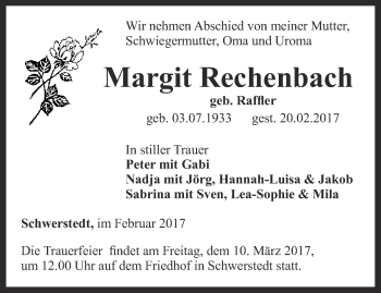 Traueranzeige von Margit Rechenbach von Thüringer Allgemeine