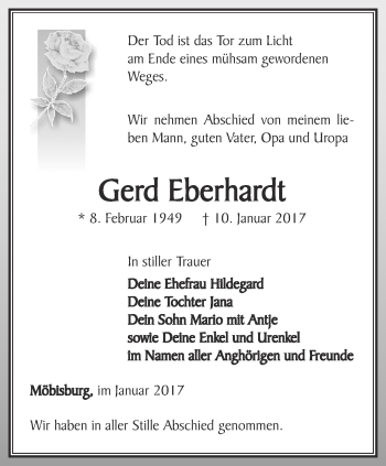 Traueranzeige von Gerd Eberhardt von Thüringer Allgemeine, Thüringische Landeszeitung