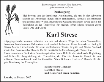 Traueranzeige von Karl Strese von Thüringer Allgemeine, Thüringische Landeszeitung