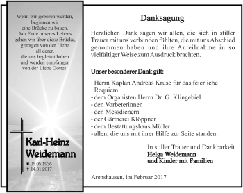 Traueranzeige von Karl-Heinz Weidemann von Thüringer Allgemeine