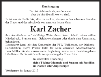 Traueranzeige von Karl Zacher von Thüringer Allgemeine