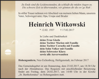 Traueranzeige von Heinrich Witkowski von Thüringer Allgemeine